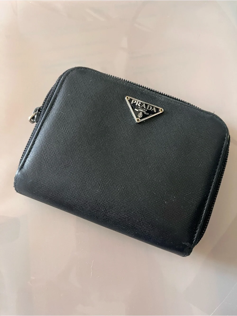 Prada Black Saffiano Leather Zip-Around Wallet